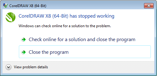 CorelDraw x8 has stopped working